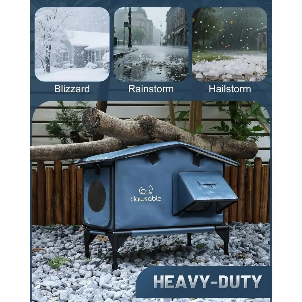 Insulated Outdoor Heated Cat Shelter with Waterproof Awning for Stray Cats in Winter