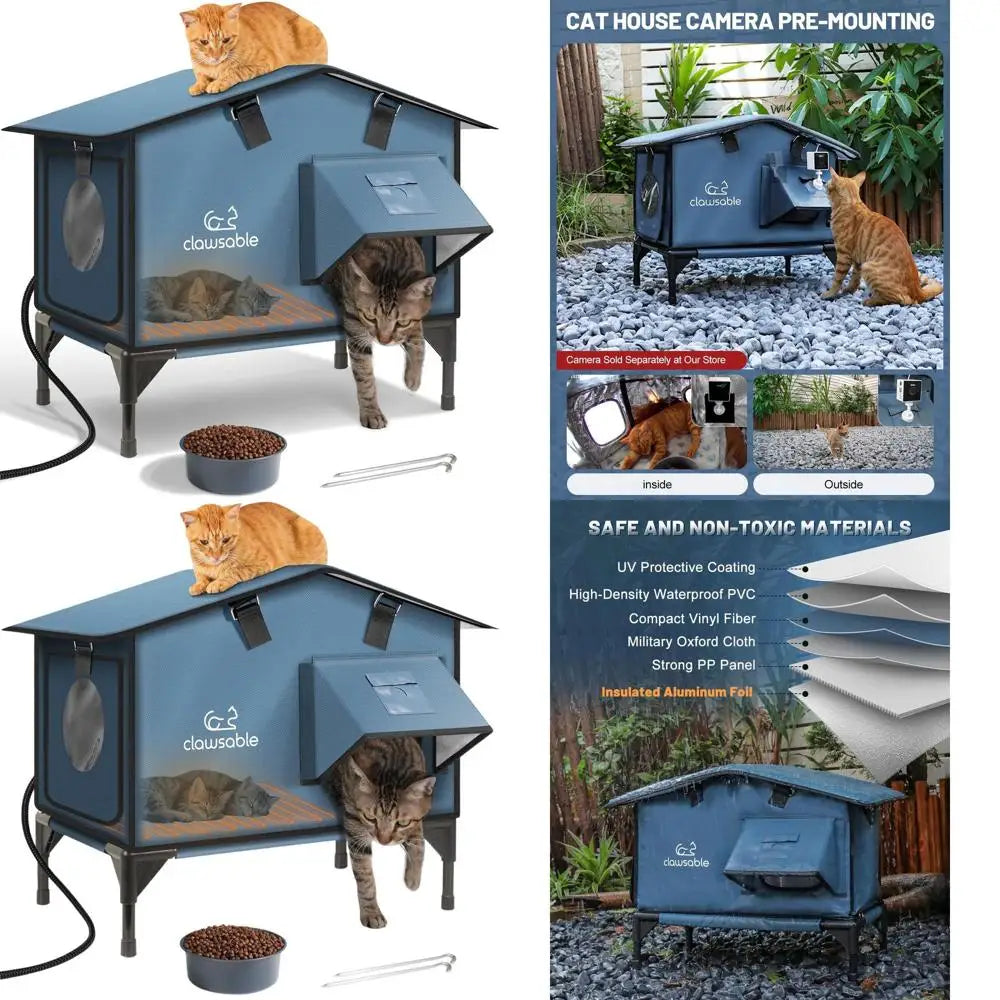 Insulated Outdoor Heated Cat Shelter with Waterproof Awning for Stray Cats in Winter