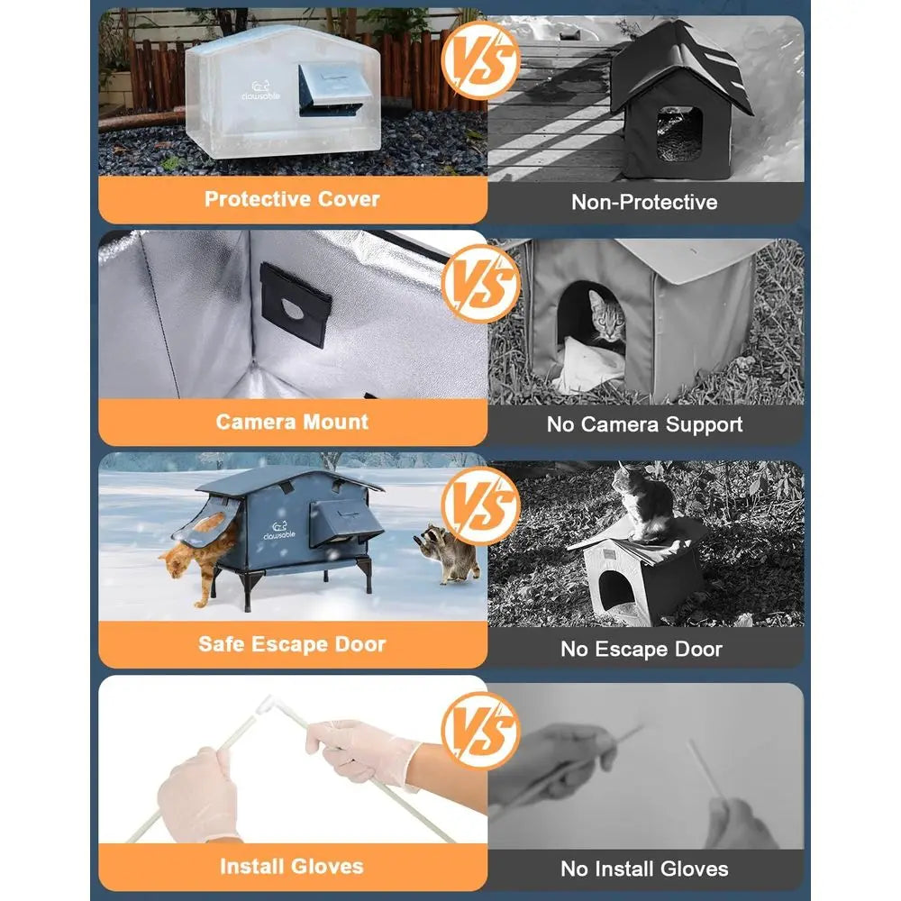 Insulated Outdoor Heated Cat Shelter with Waterproof Awning for Stray Cats in Winter