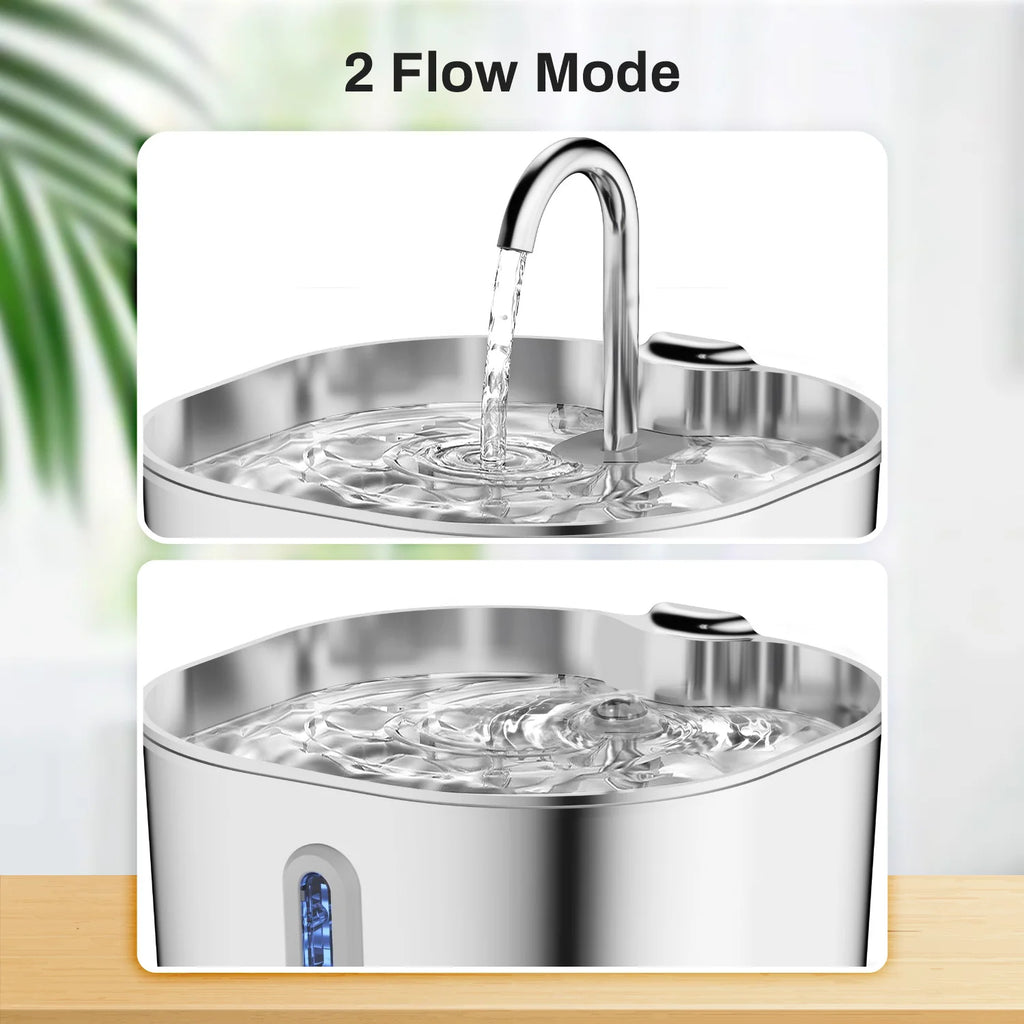 ZYFeeder 2.2L Automatic Cat Water Fountain Square Stainless Steel Pet Water Feeder Dog Water Fountain with window（No 5V 1A Plug）