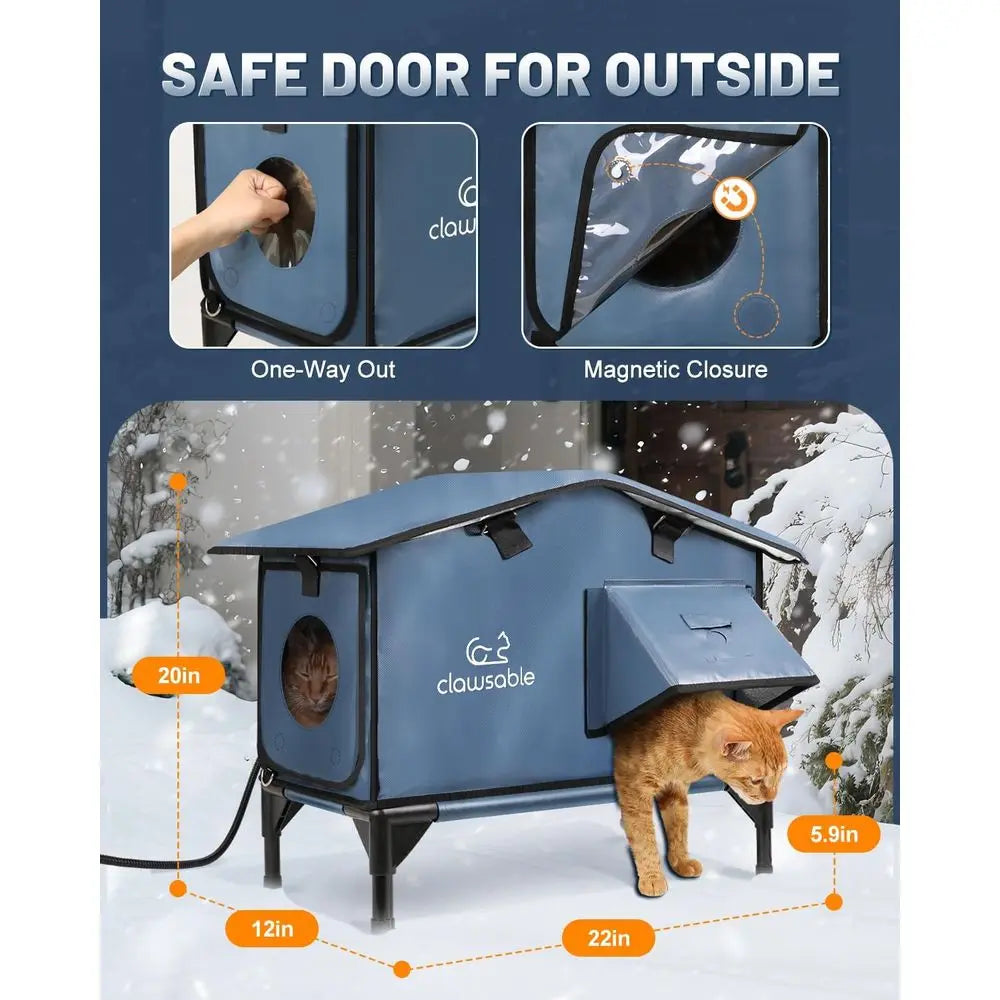 Insulated Outdoor Heated Cat Shelter with Waterproof Awning for Stray Cats in Winter