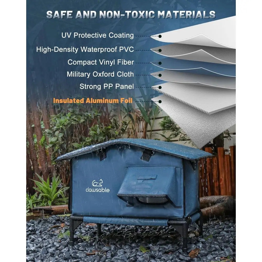 Insulated Outdoor Heated Cat Shelter with Waterproof Awning for Stray Cats in Winter