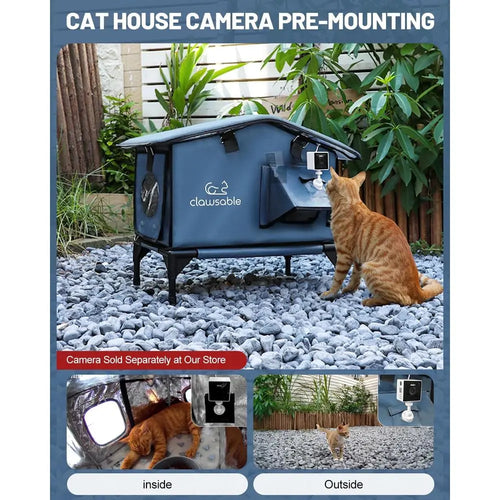 Insulated Outdoor Heated Cat Shelter with Waterproof Awning for Stray Cats in Winter